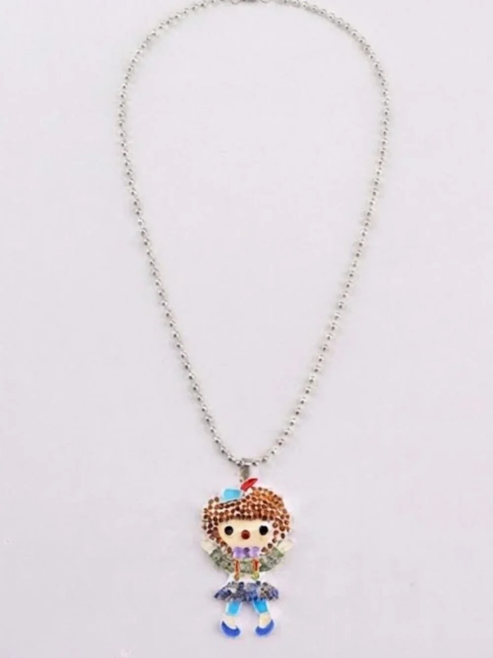 New rhinestone Clown / Raggedy Ann/Andy Doll bead ball chain necklace